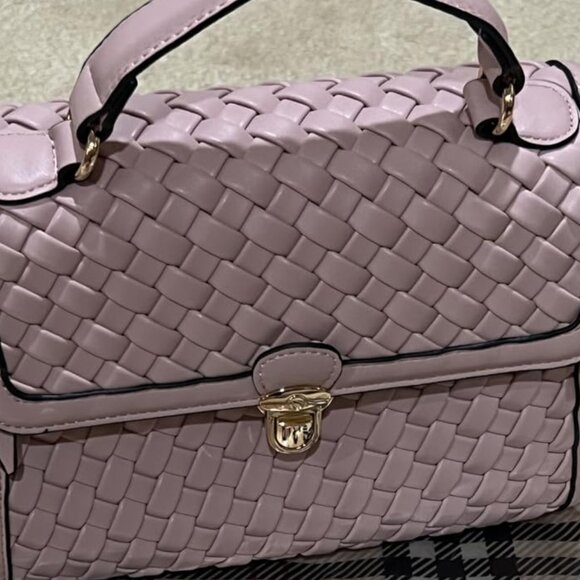 Neiman Marcus Pink Tweed Vegan Leather Hand Woven Handbag - Picture 4 of 8